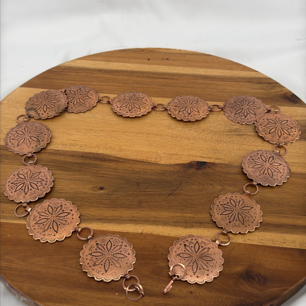 Vintage Copper Concho Belt Southwestern Western Stamped Medallion 32-34" - Picture 4 of 4